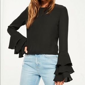 Missguided Ruffle Frill Sleeve Chiffon Blouse